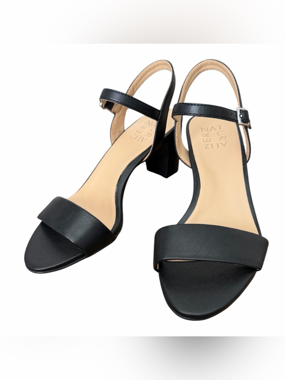 Naturalizer Black Open-Toe Block Heel Sandals with Buckle Strap